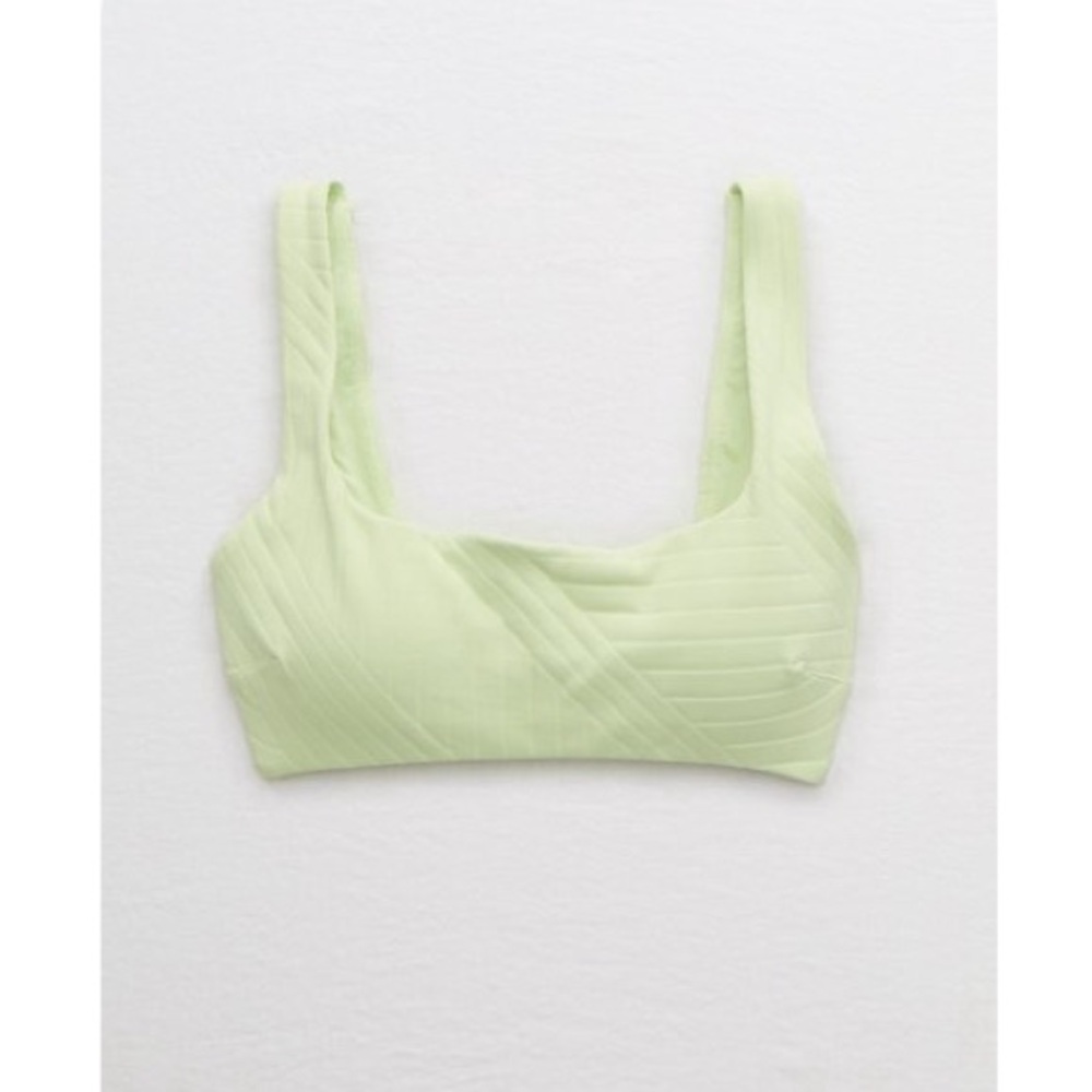 Aerie XO Ribbed Wide Strap Scoop Bikini Top | L | Lime Fizz